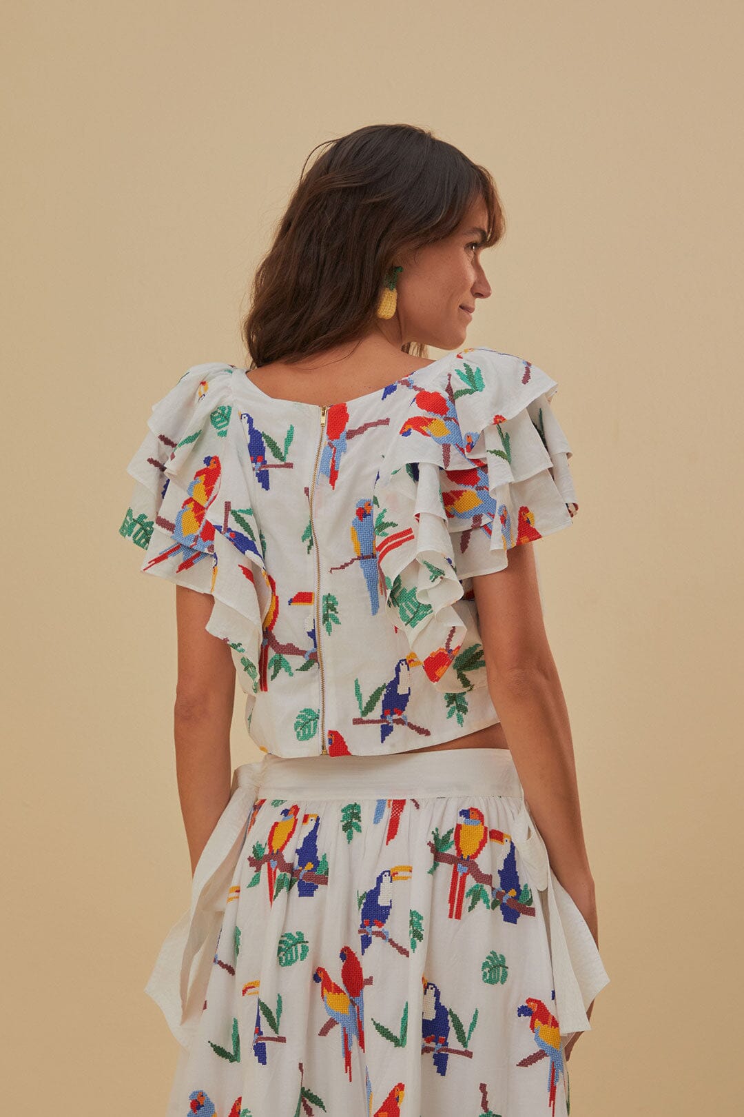 Off White Stitched Birds Blouse