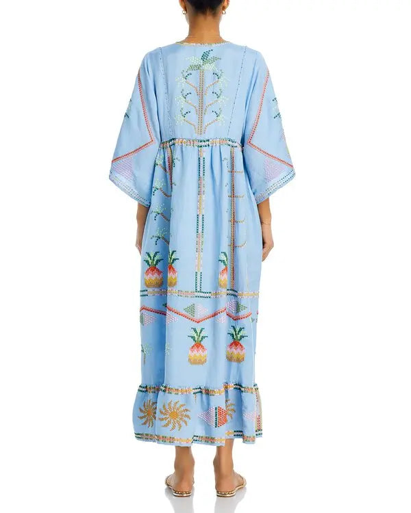 Farm Rio Embroidered Pineapple Maxi Dress Swim Cover-Up