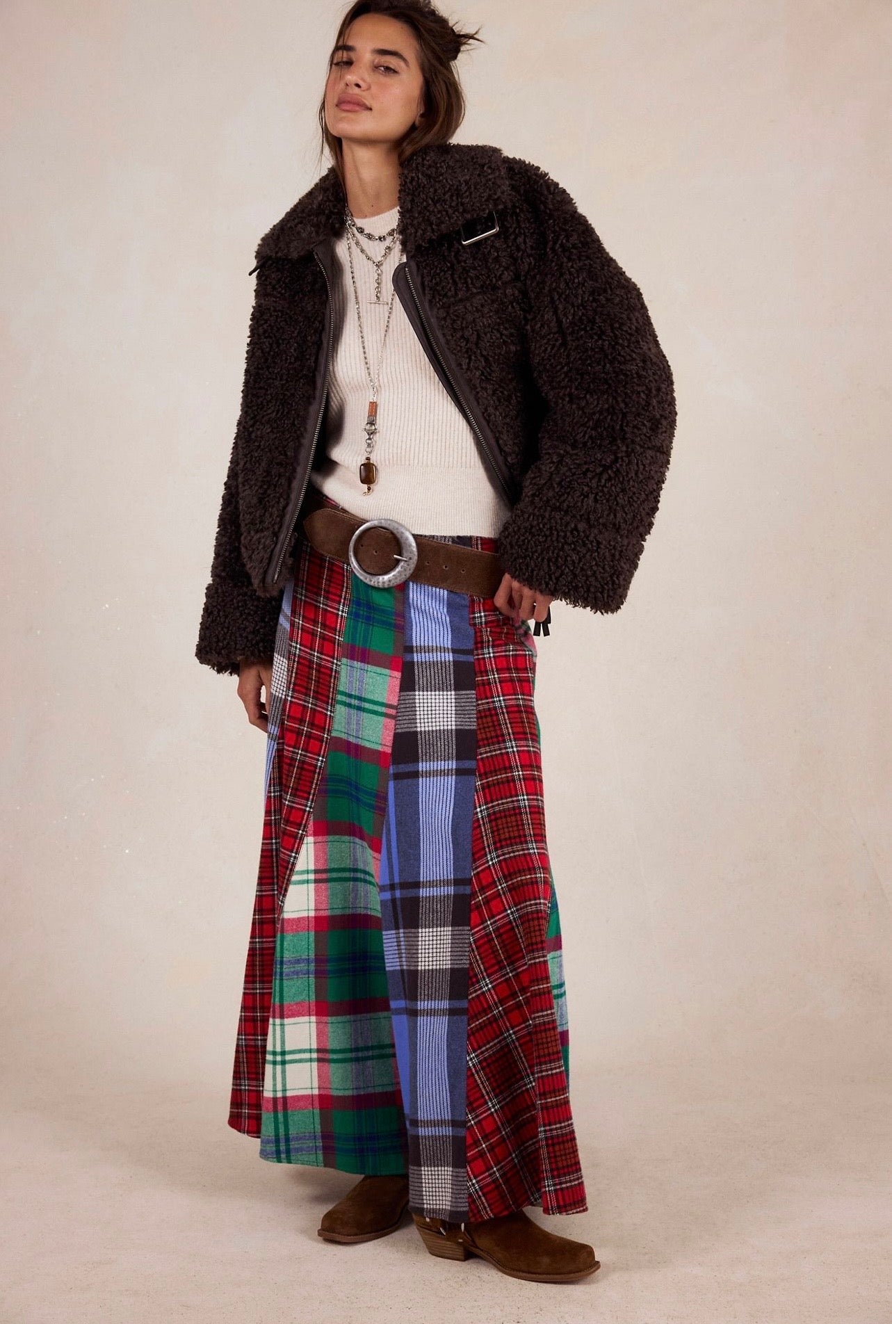 Maize Plaidwork Maxi Skirt