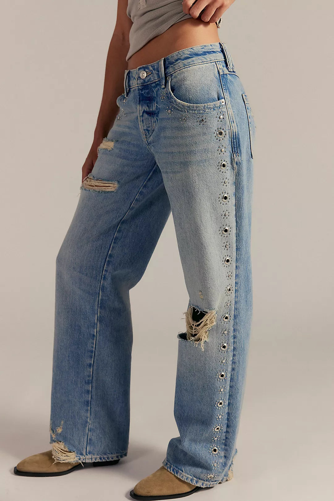 Tennessee Low-Rise Boyfriend Studded Jeans