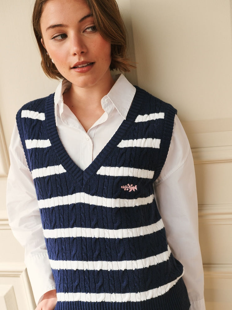 Navy/White Stripe Bramble Embroidered Cable