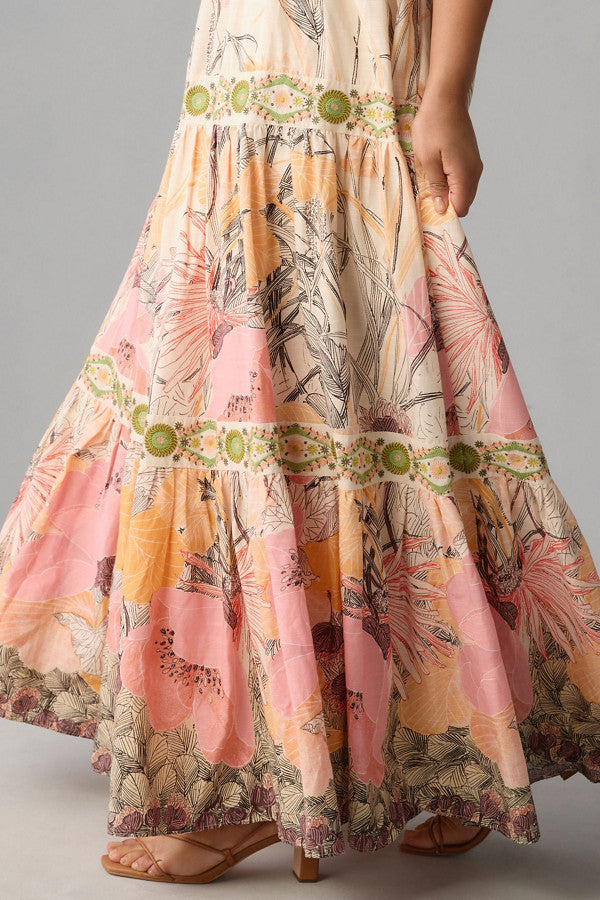 Square Neck Floral Maxi Dress