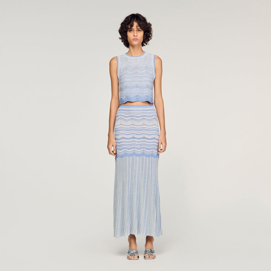 Maxi Decorative Knit Flared Skirt Top Set