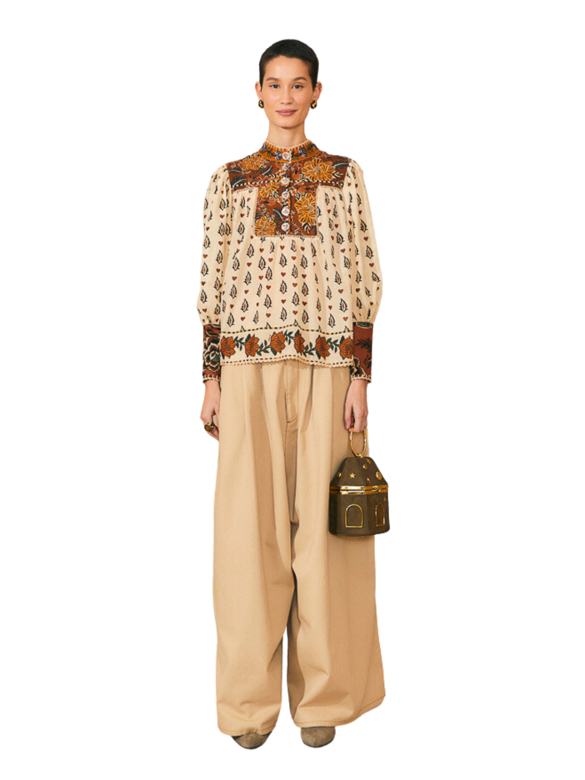Beige Ainika Floral Long Sleeve Blouse