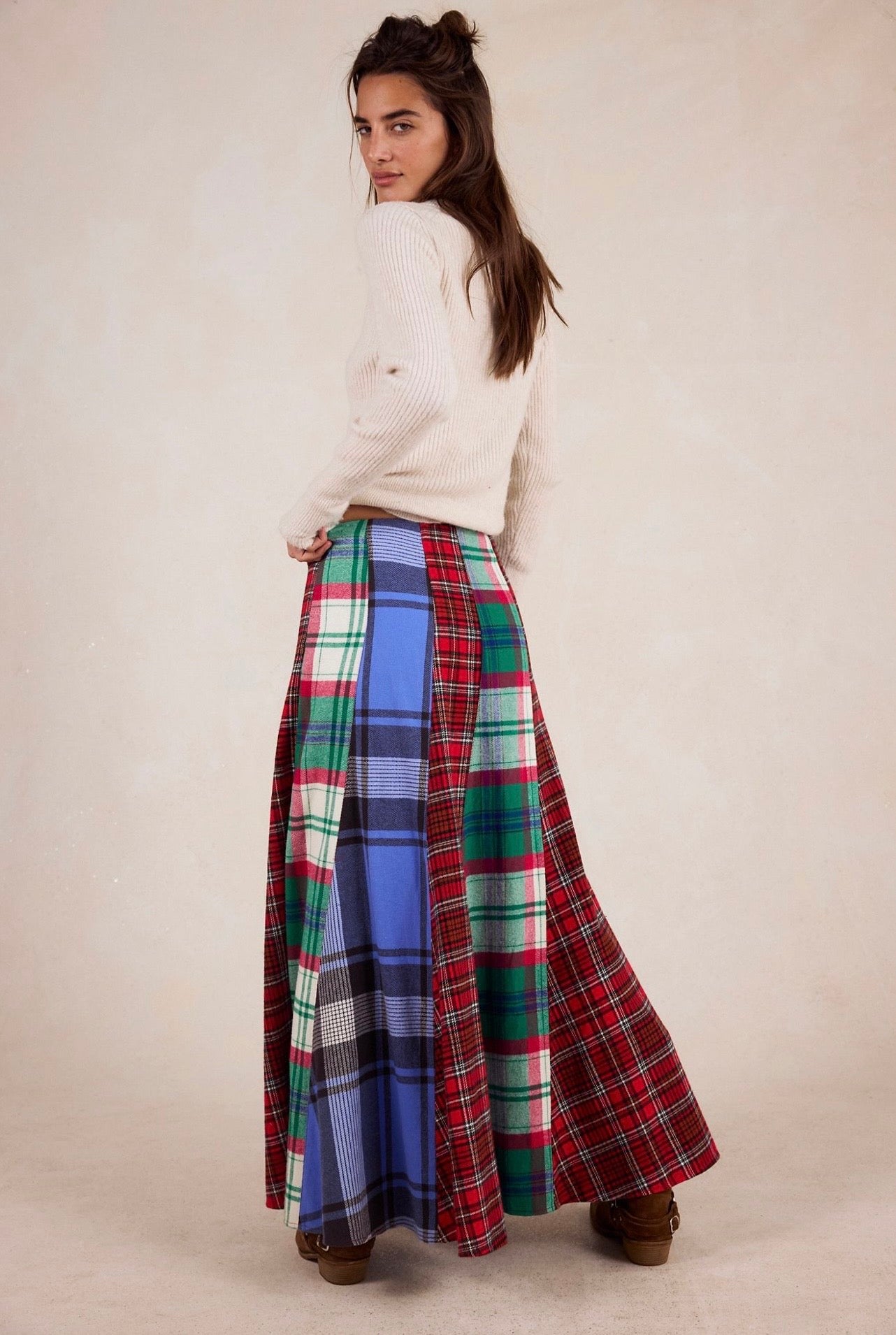 Maize Plaidwork Maxi Skirt