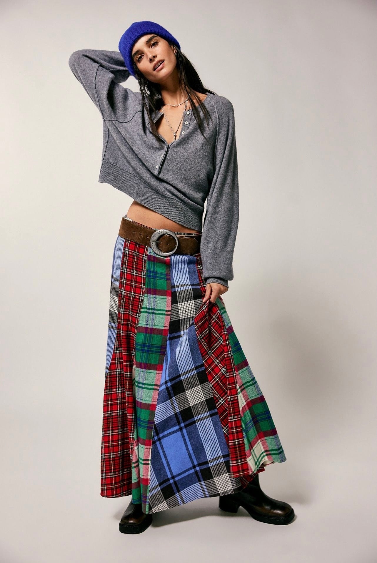 Maize Plaidwork Maxi Skirt