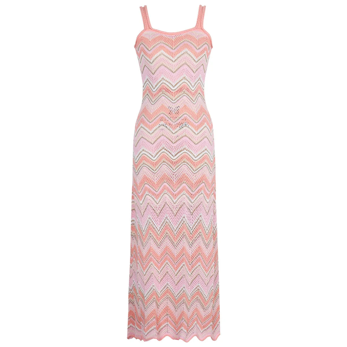Peach Sorbet Crochet Chevron Maxi Dress Pink
