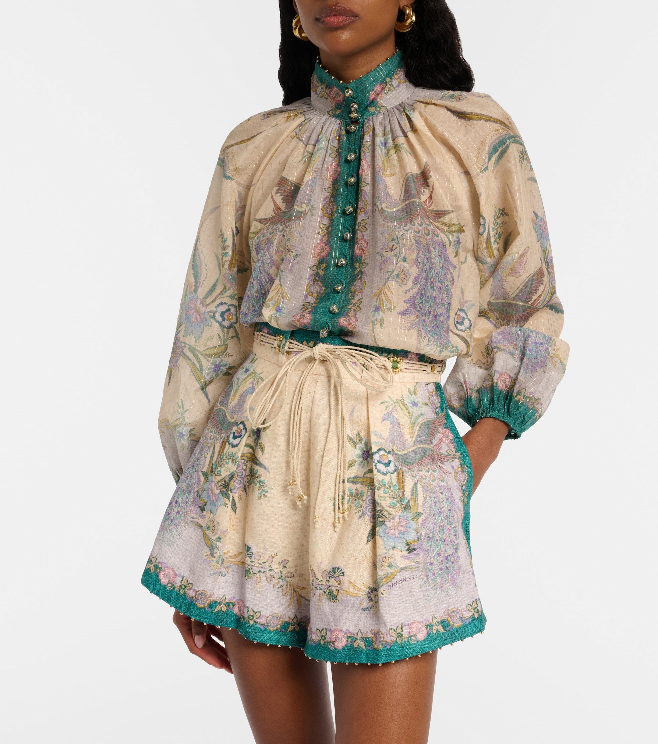 Indra Tuck Linen Shorts Blouse Set