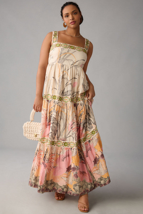Square Neck Floral Maxi Dress