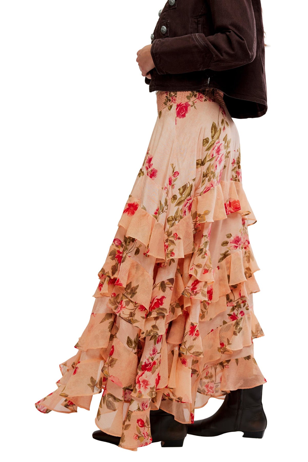 Heather Ruffle Cascade Skirt in Red
