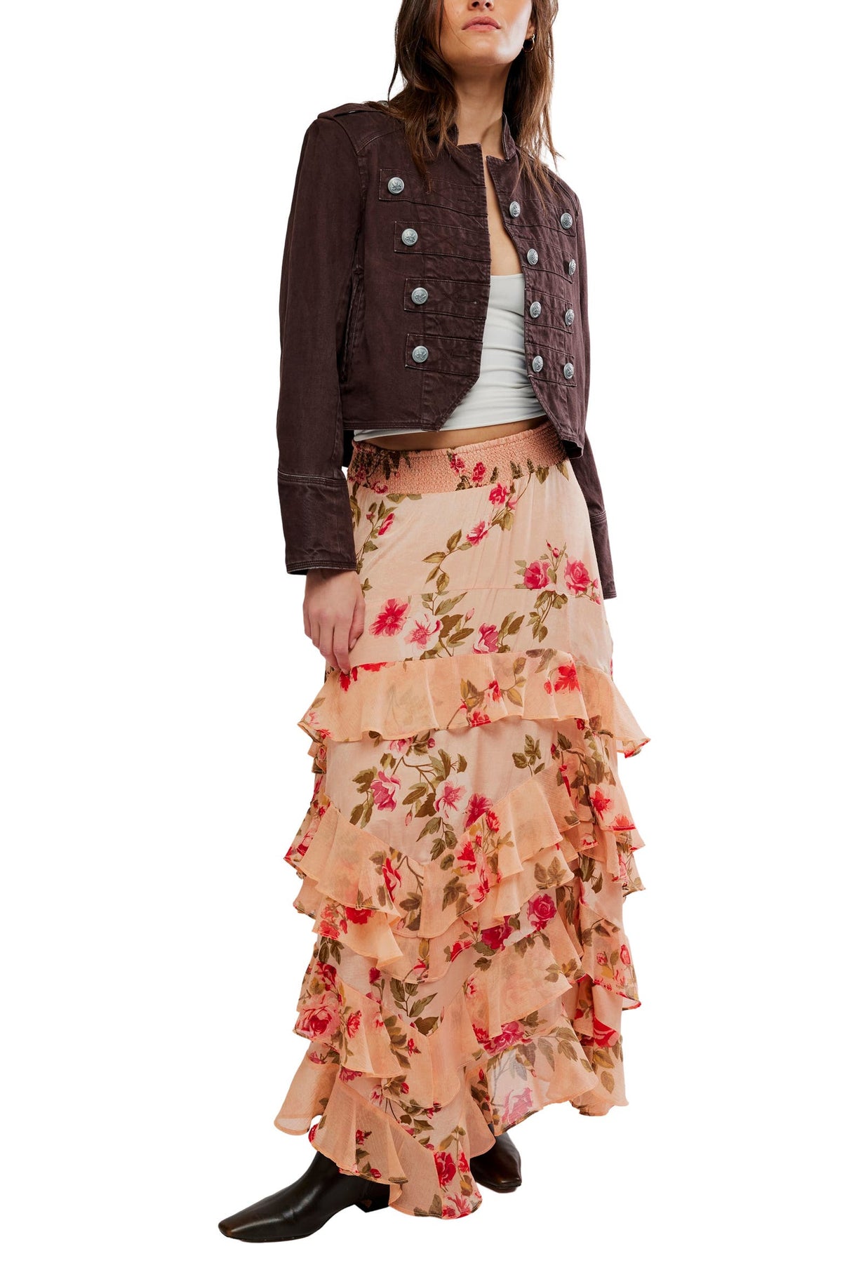 Heather Ruffle Cascade Skirt in Red