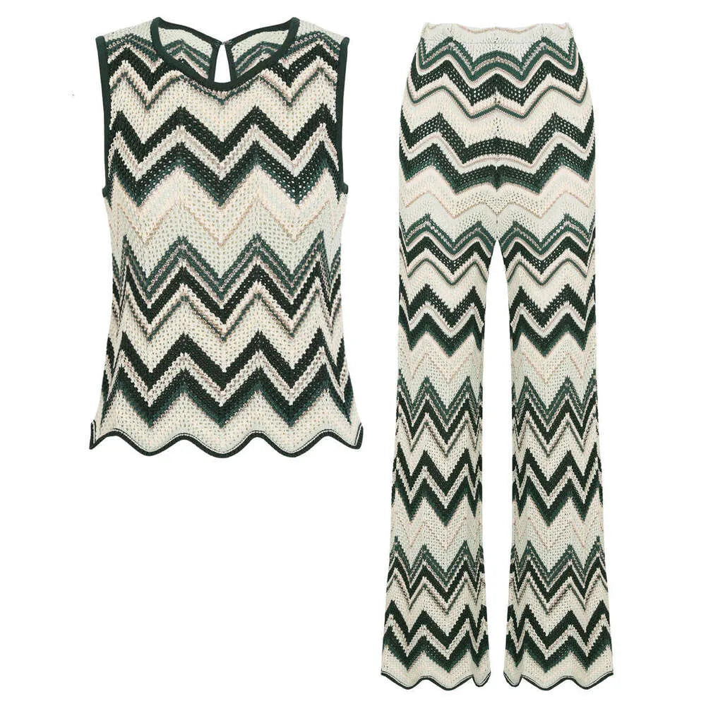 French Vacation Blue & White Chevron Knit Set Green