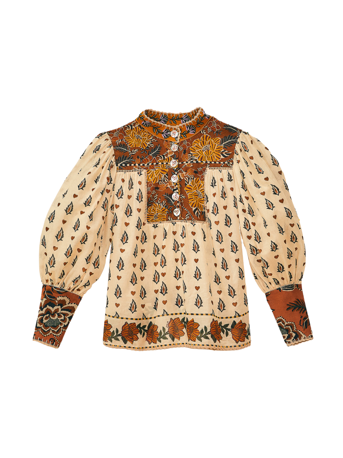 Beige Ainika Floral Long Sleeve Blouse