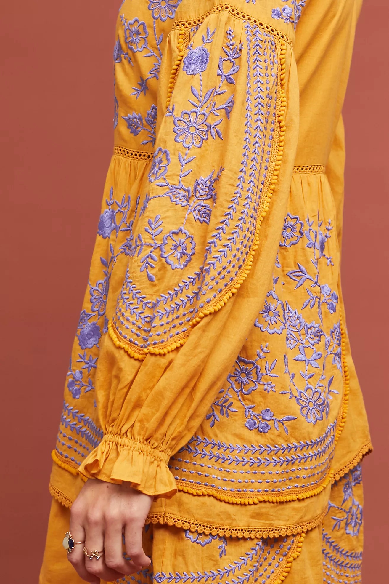 Alena Ruffled-Embroidered Tiered Tunic Dress