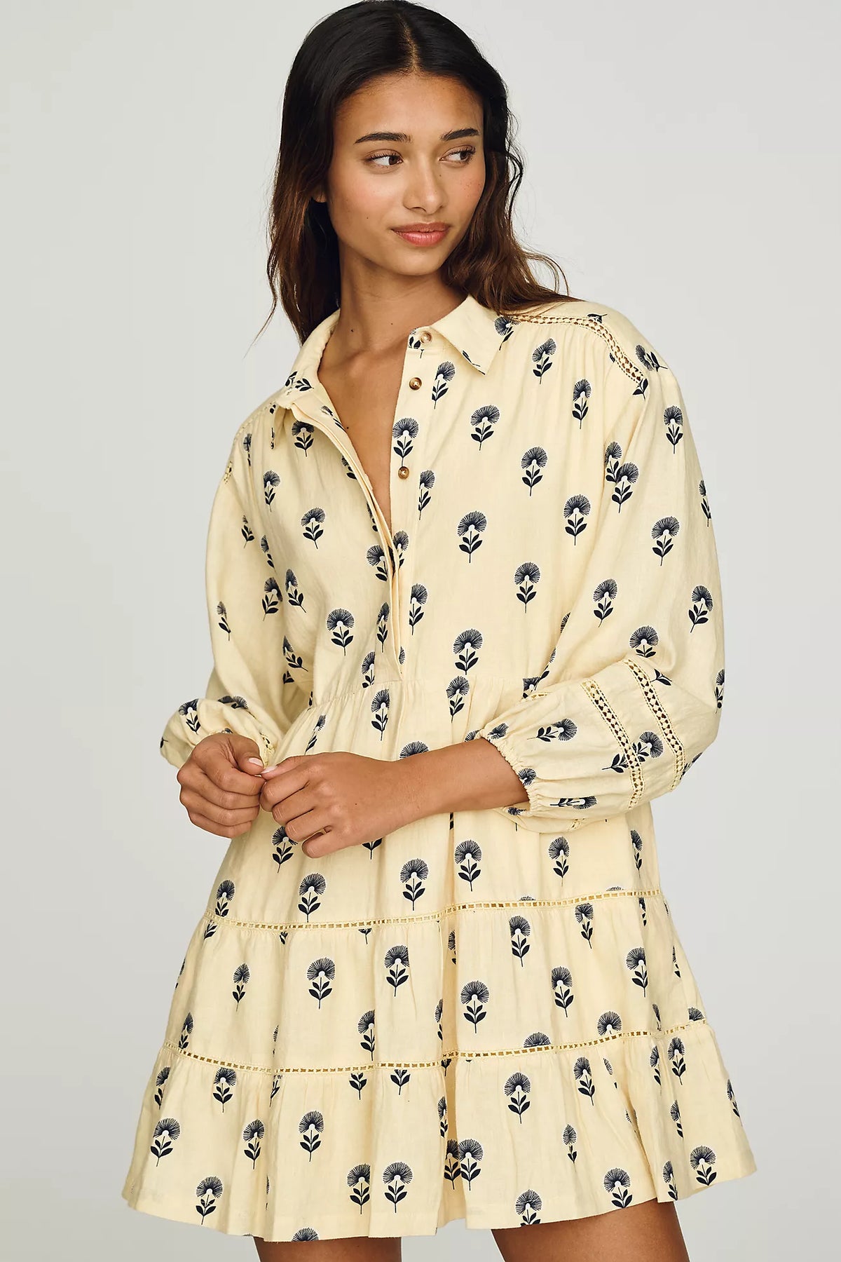 Bettina Linen Blend Tiered Mini Shirtdress