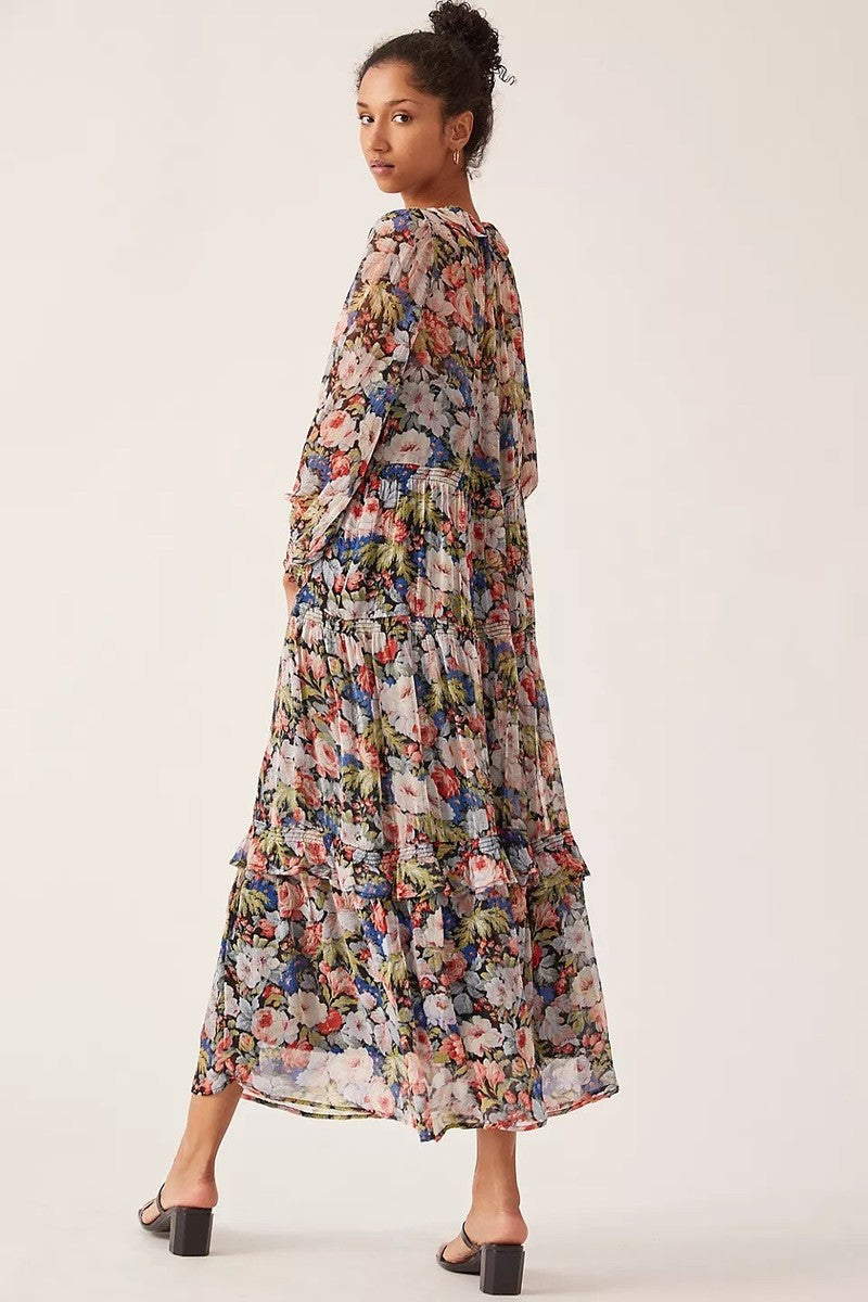 The Marais Printed Chiffon Maxi Dress