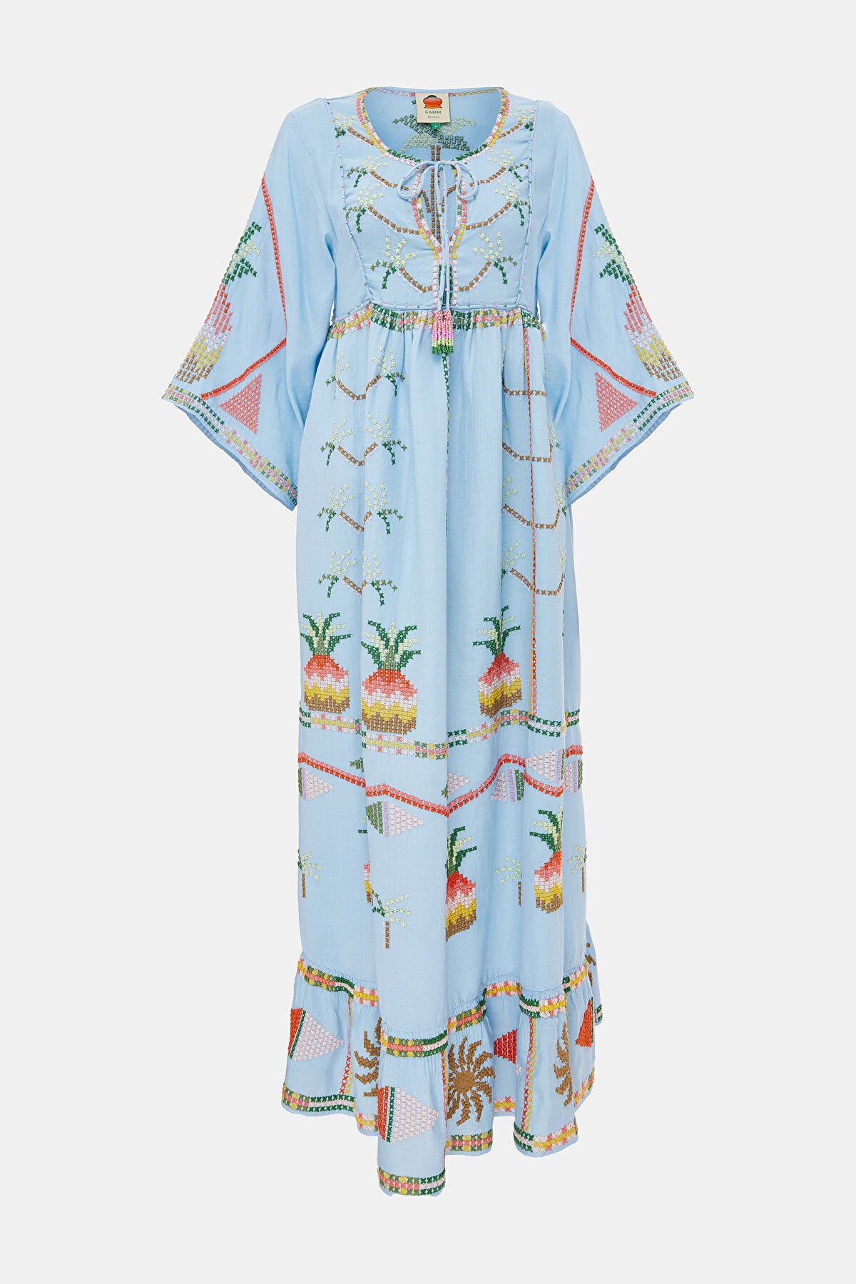Farm Rio Embroidered Pineapple Maxi Dress Swim Cover-Up