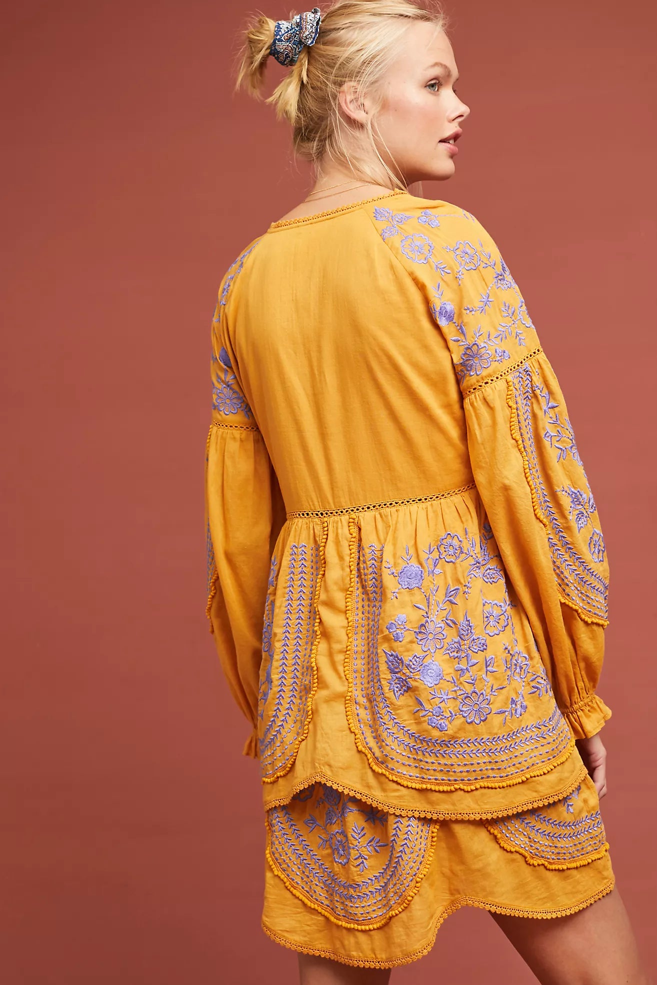 Alena Ruffled-Embroidered Tiered Tunic Dress