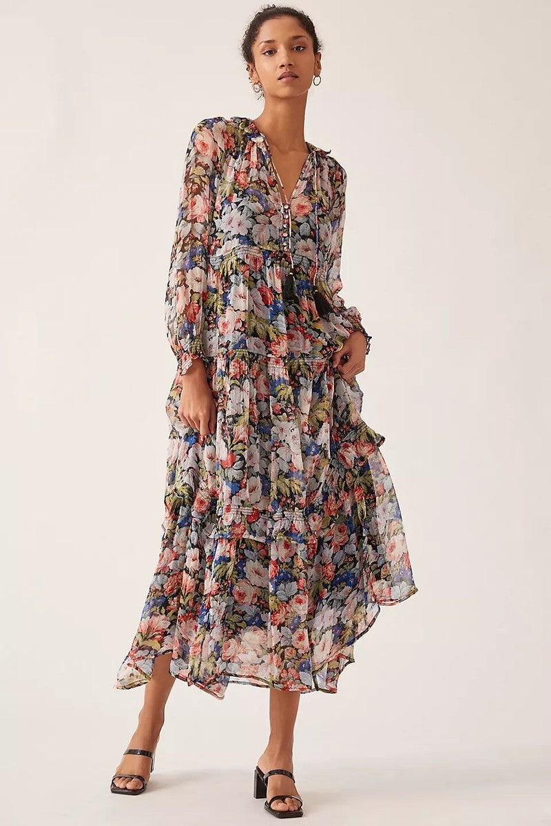 The Marais Printed Chiffon Maxi Dress