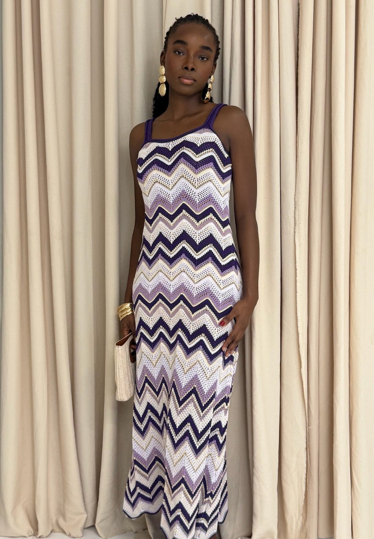 Peach Sorbet Crochet Chevron Maxi Dress Purple