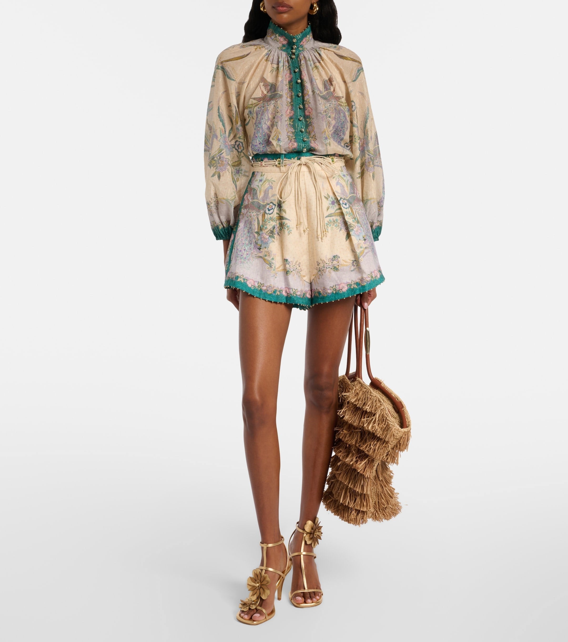 Indra Tuck Linen Shorts Blouse Set