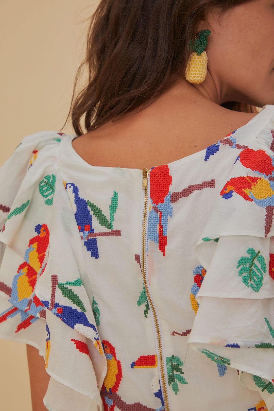 Off White Stitched Birds Blouse