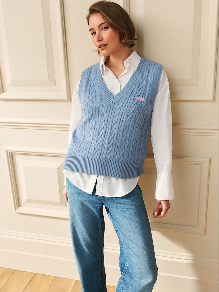 Navy/White Stripe Bramble Embroidered Cable