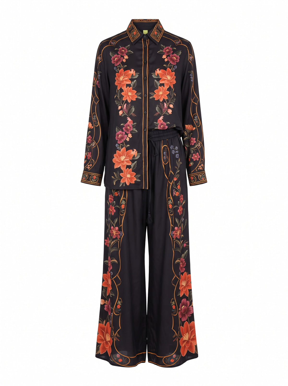 Chenille Flowers Wide Leg Pants Set
