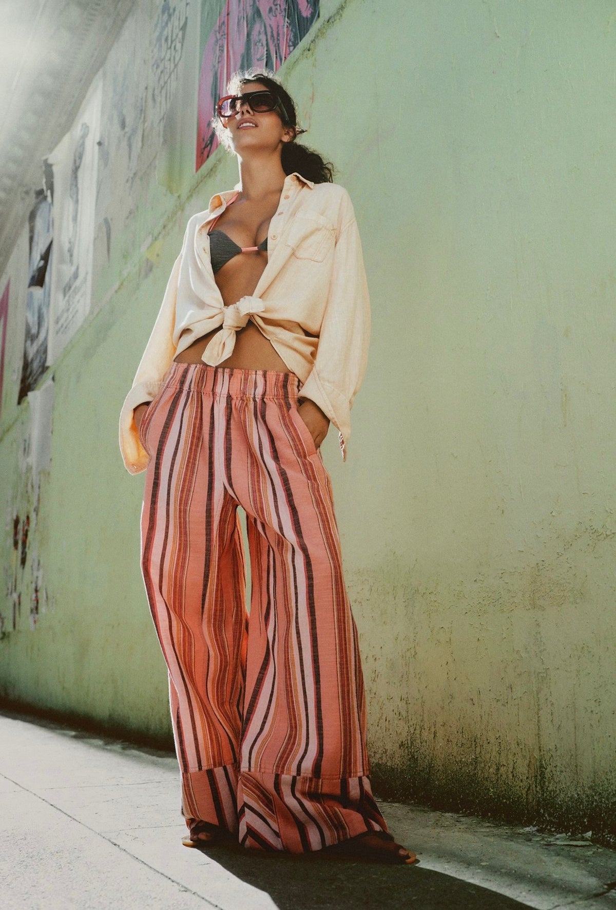 Linen Striped Pull - On Pants