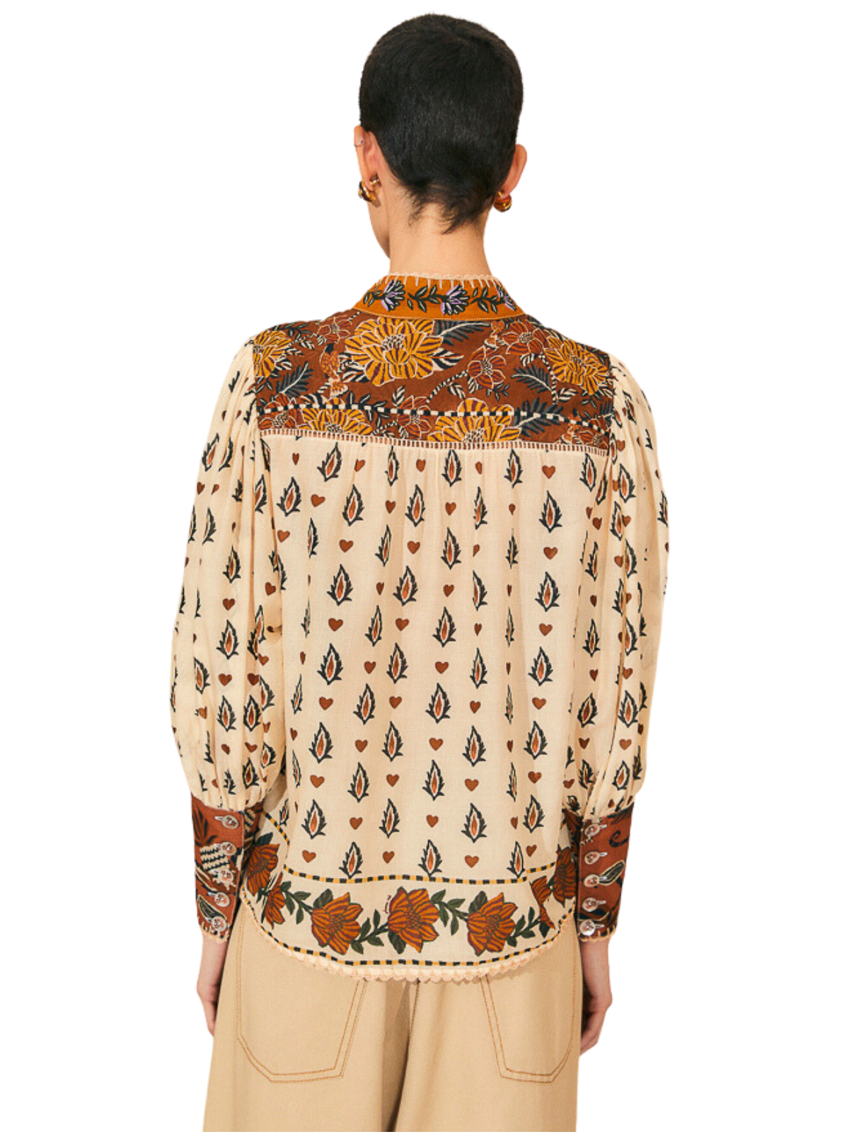 Beige Ainika Floral Long Sleeve Blouse