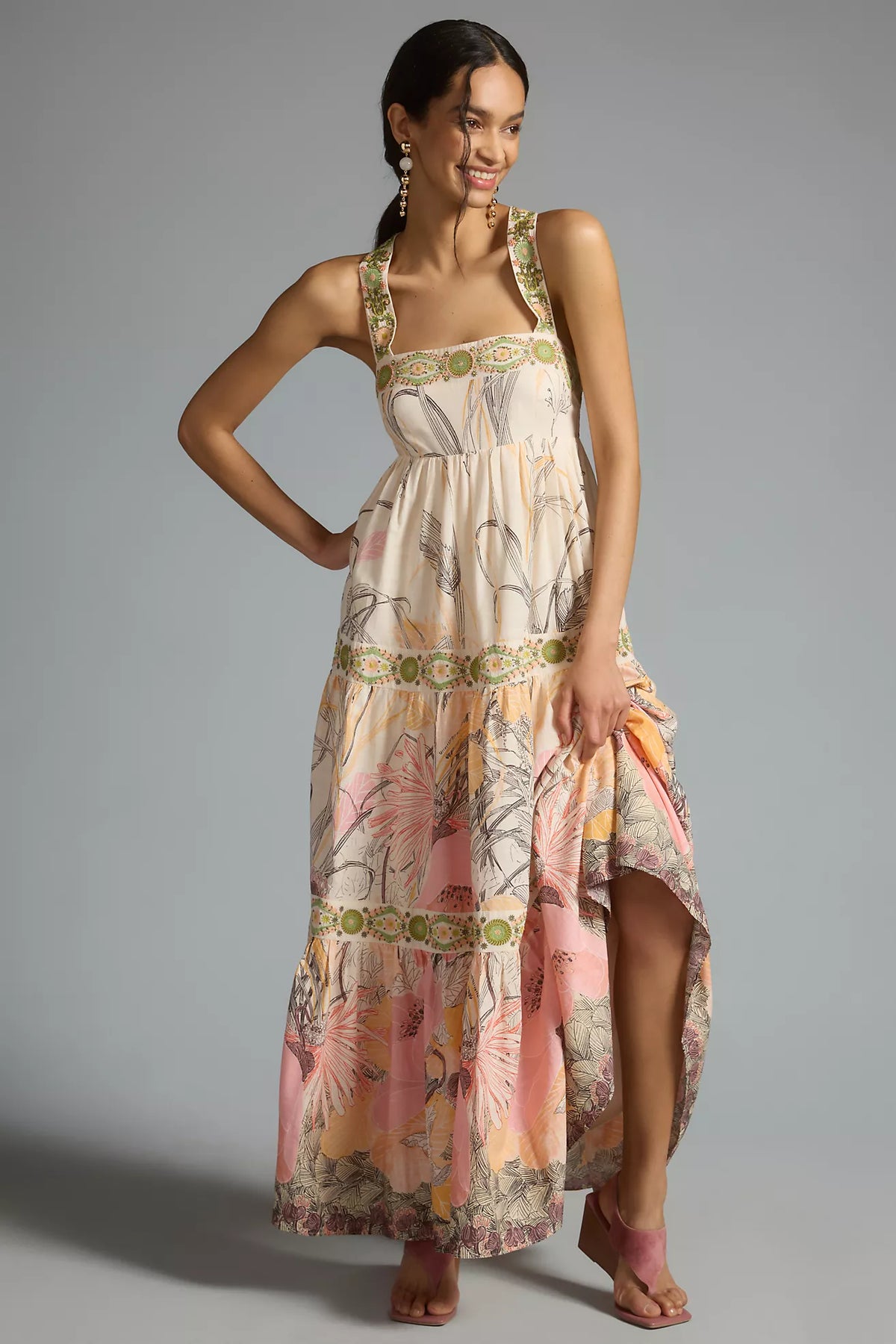 Square Neck Floral Maxi Dress