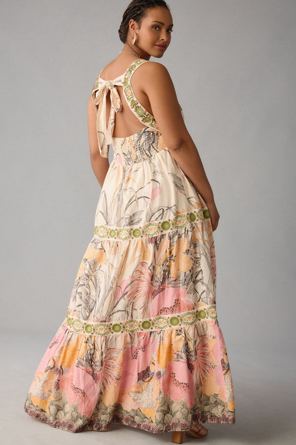Square Neck Floral Maxi Dress
