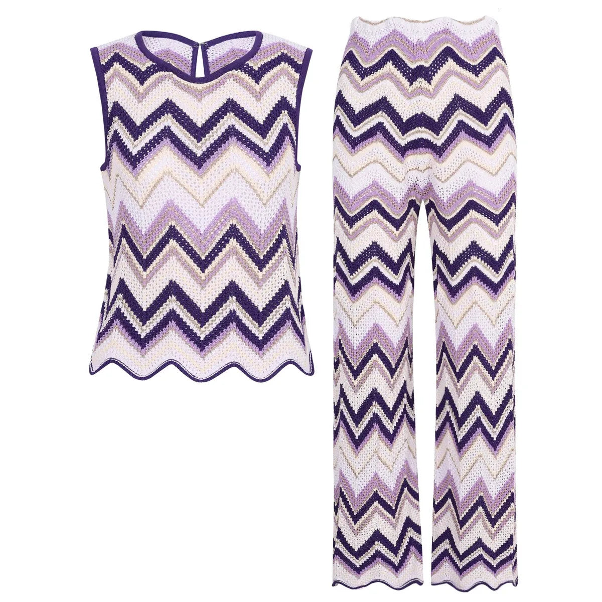 French Vacation Blue & White Chevron Knit Set Purple