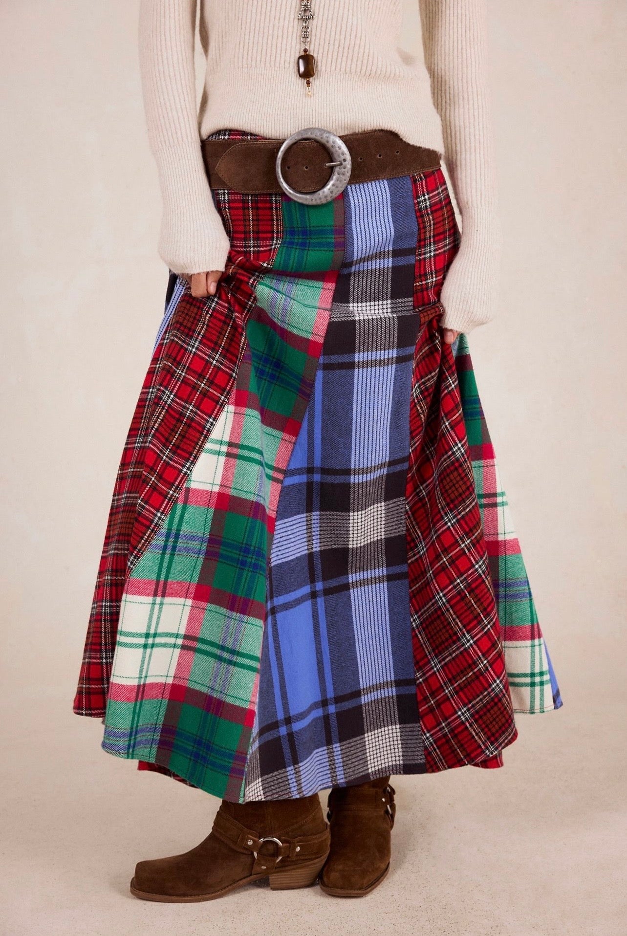 Maize Plaidwork Maxi Skirt
