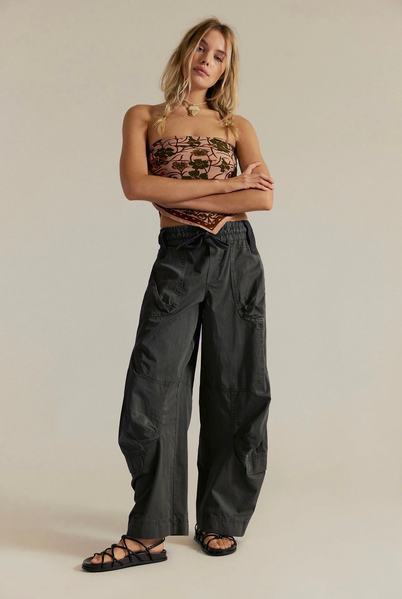 Free People Onset Parachute Trousers Black Sand