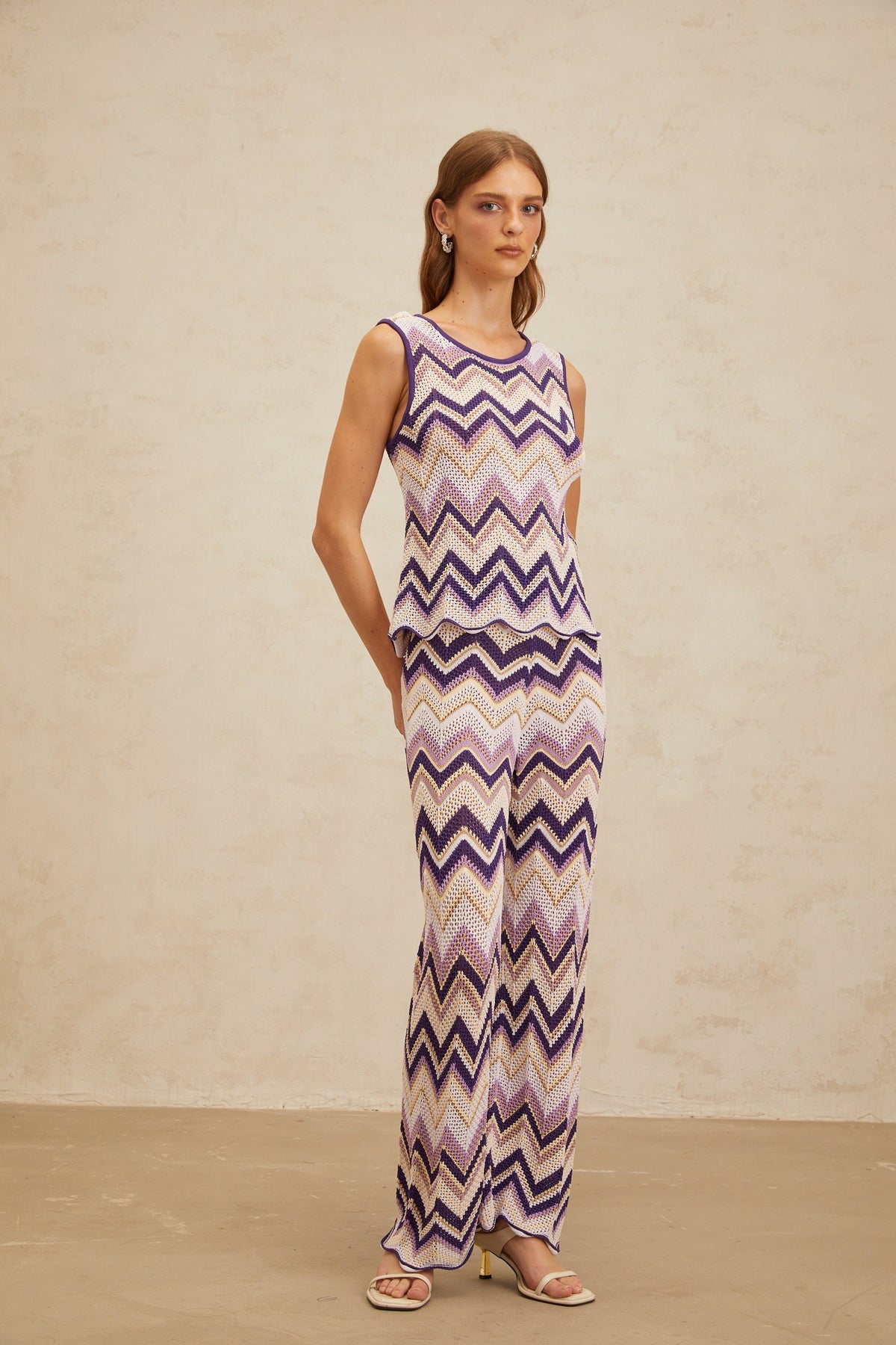 French Vacation Blue & White Chevron Knit Set Purple