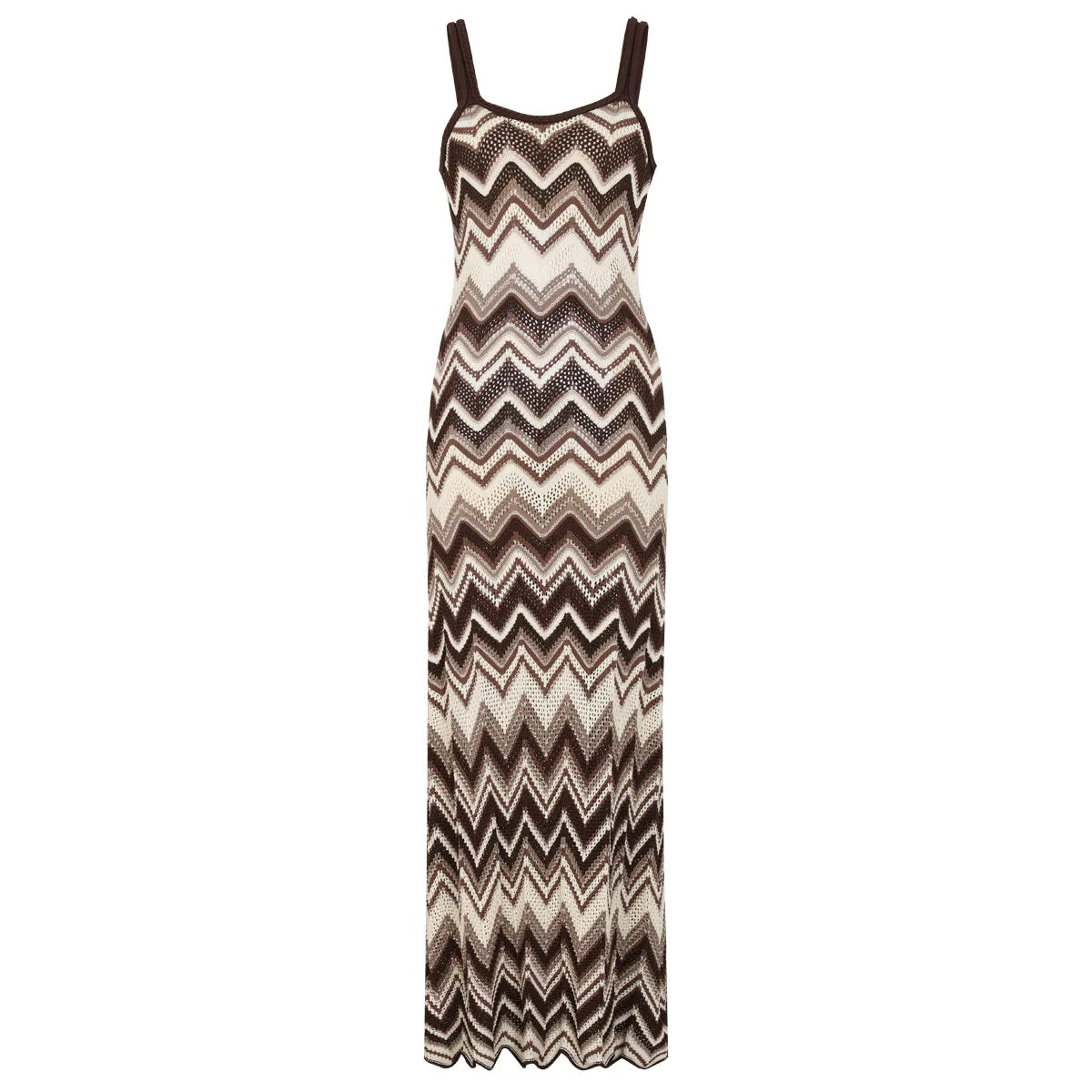 Peach Sorbet Crochet Chevron Maxi Dress Brown