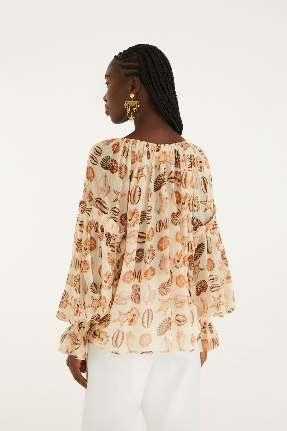 Sand Marine Shells Beaded Ties Blouse