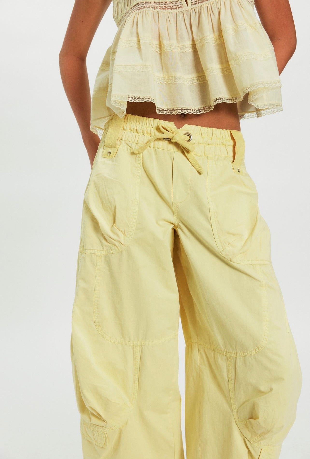 Free People Onset Parachute Trousers Lemon Frost