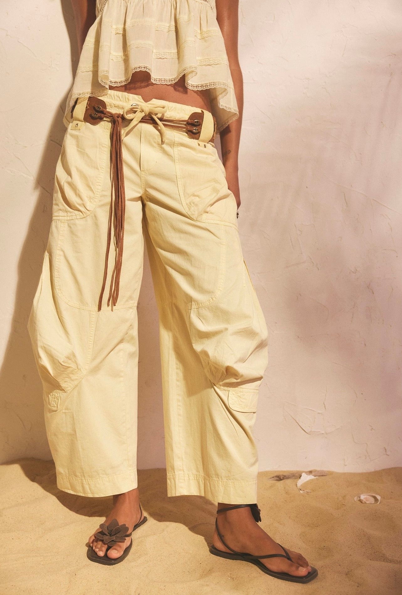 Free People Onset Parachute Trousers Lemon Frost