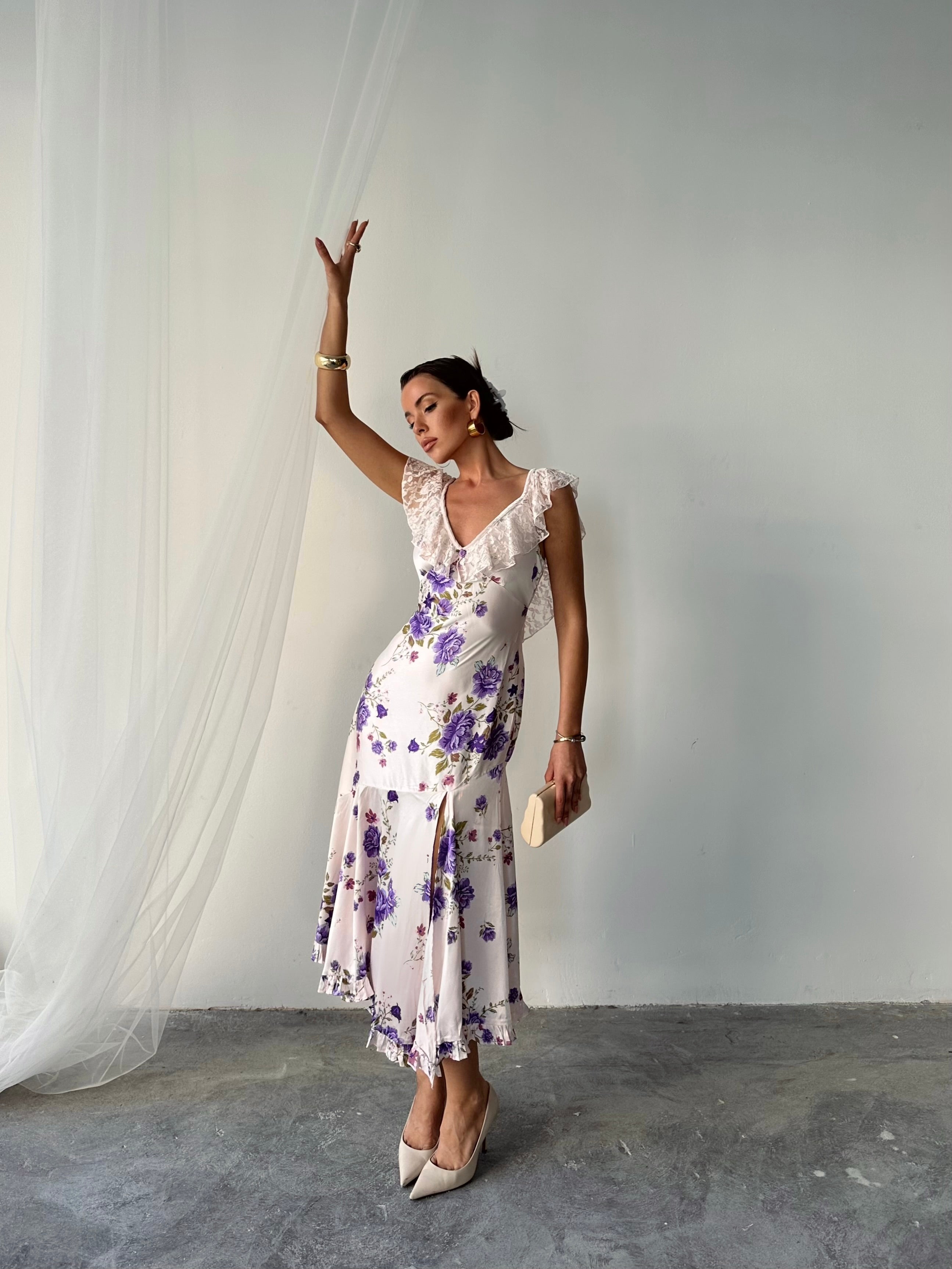 Alina Yırtmaçlı Elbise Beyaz