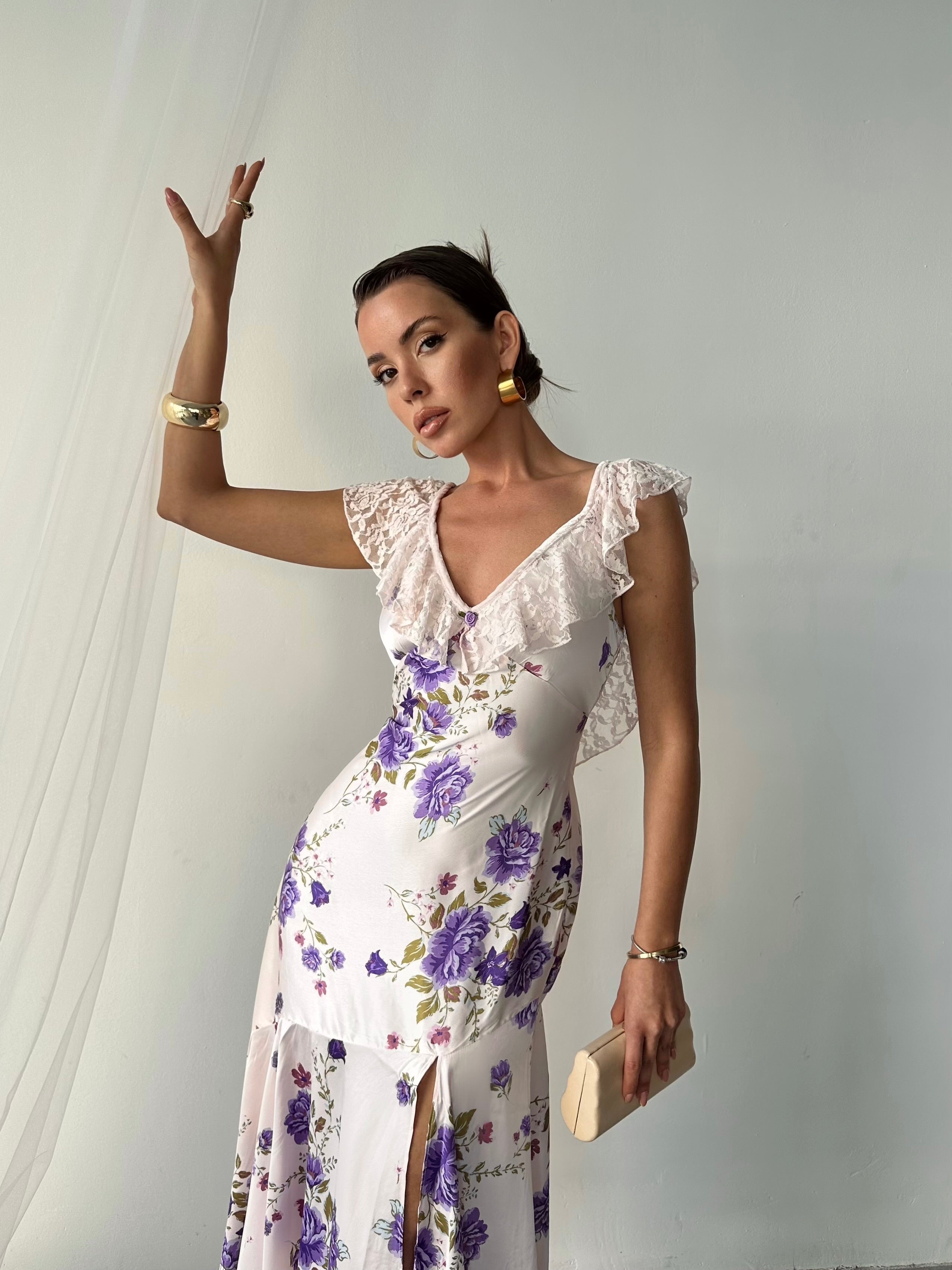 Alina Yırtmaçlı Elbise Beyaz