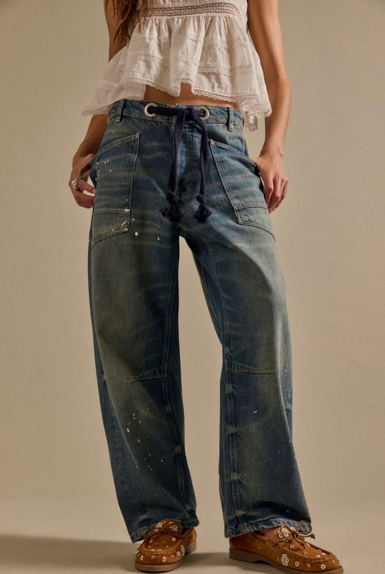 Whe Moxie Pull-On Barrel Jeans Printed