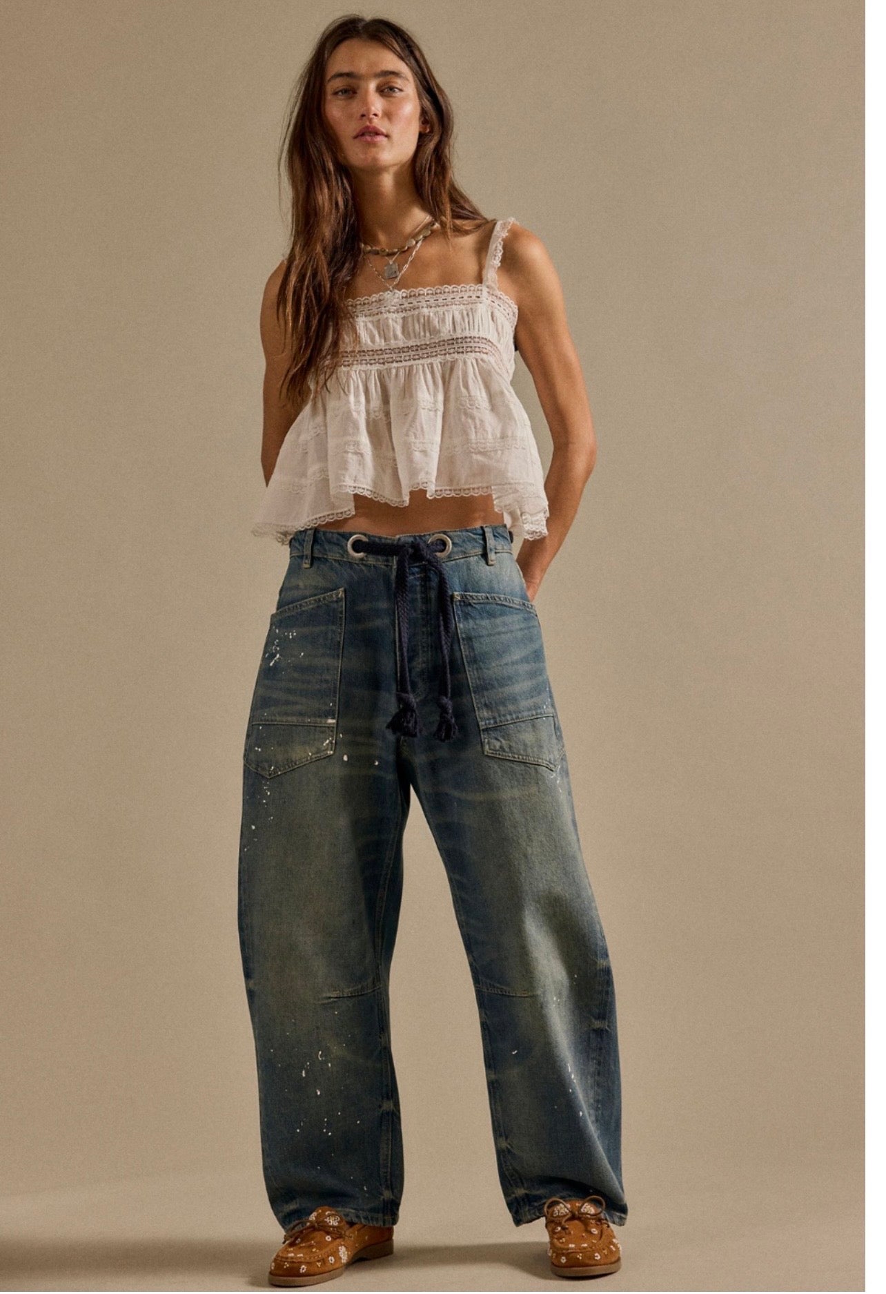 Whe Moxie Pull-On Barrel Jeans Printed