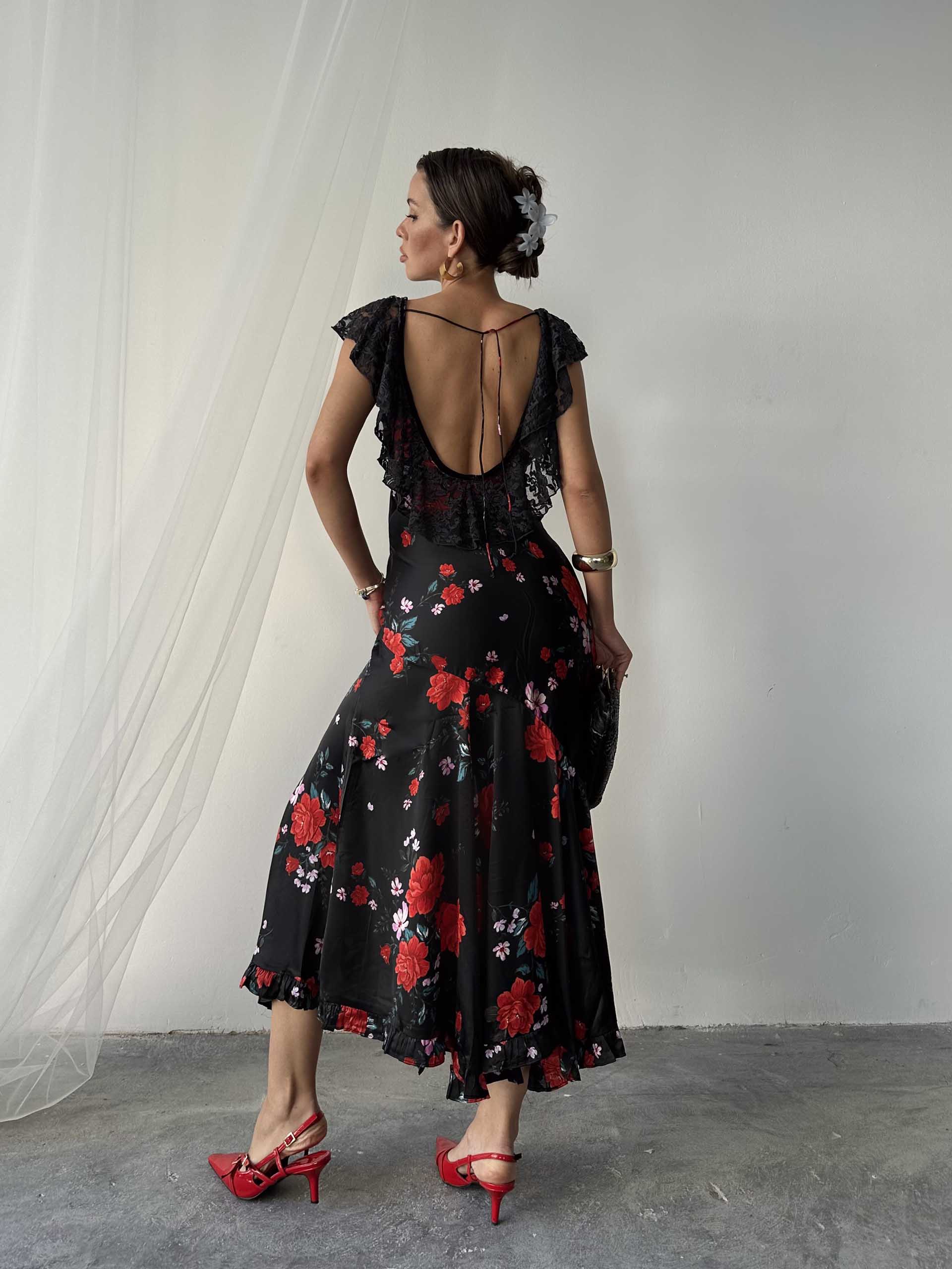 Alina Yırtmaçlı Elbise Siyah