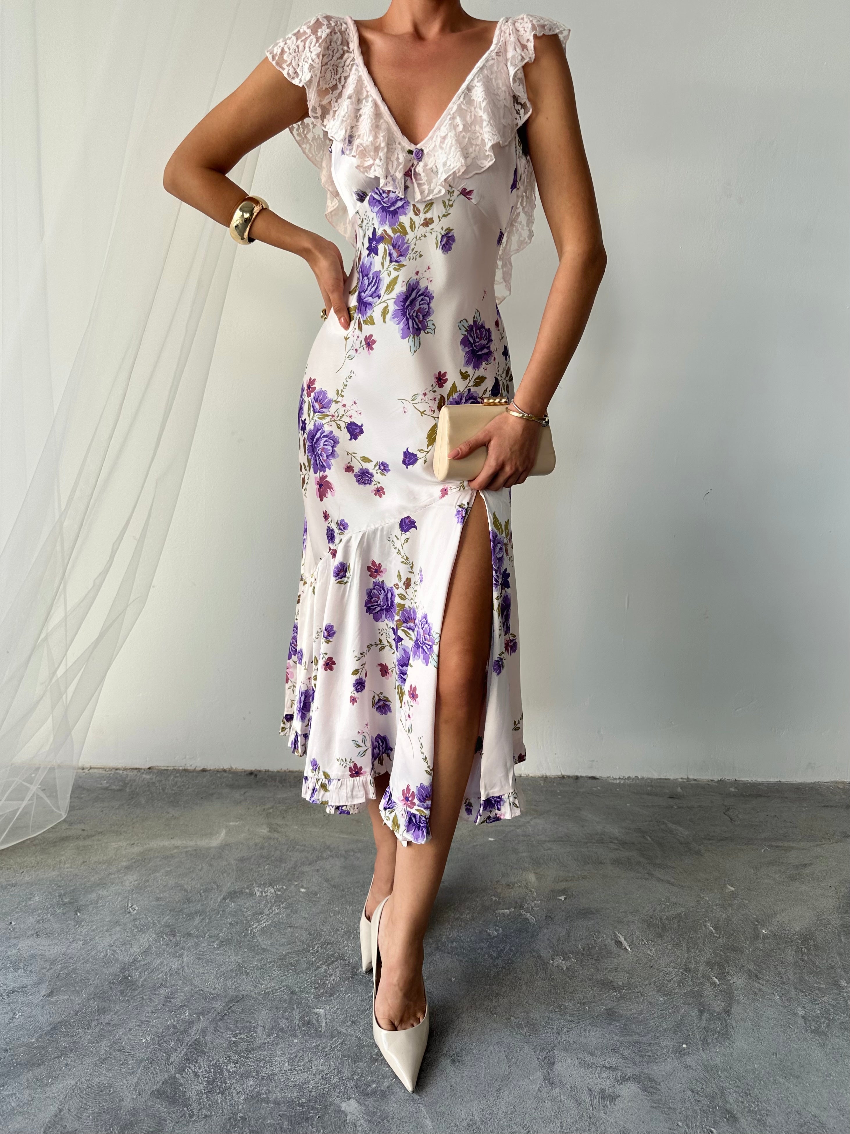 Alina Yırtmaçlı Elbise Beyaz