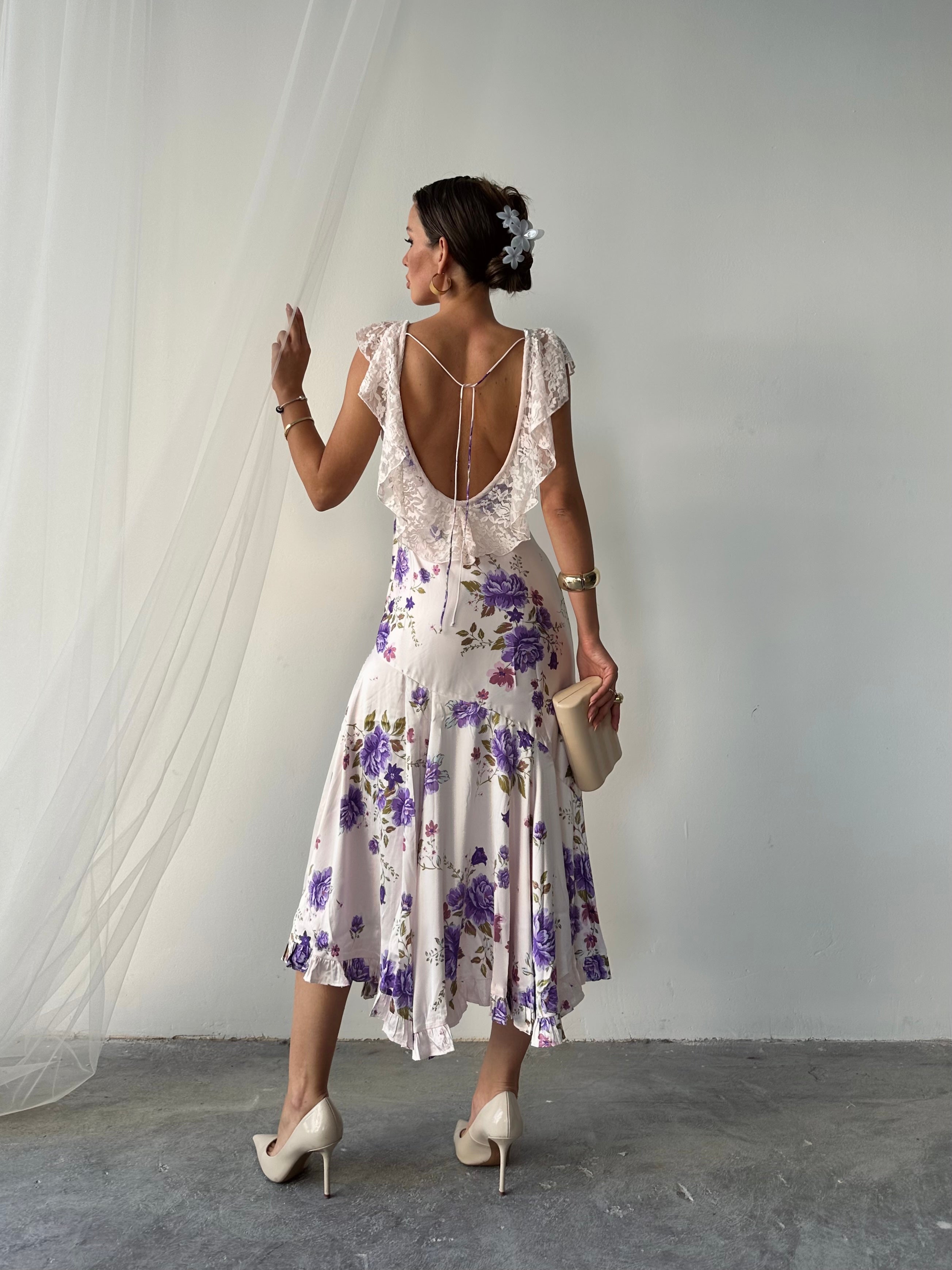 Alina Yırtmaçlı Elbise Beyaz