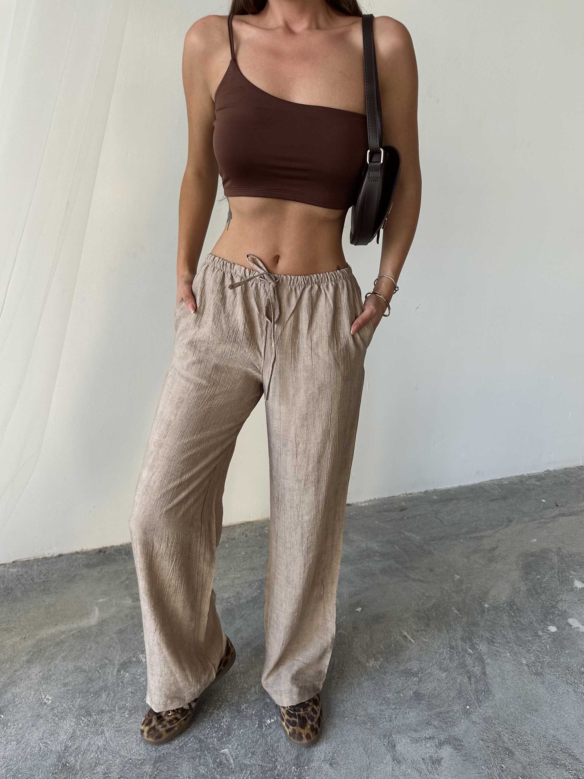 Yvette Massimo Dutti Rahat Kesim Pantolon Koyu Bej