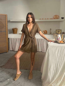 Elina Bel Bağlamalı Müslin Elbise Kahverengi