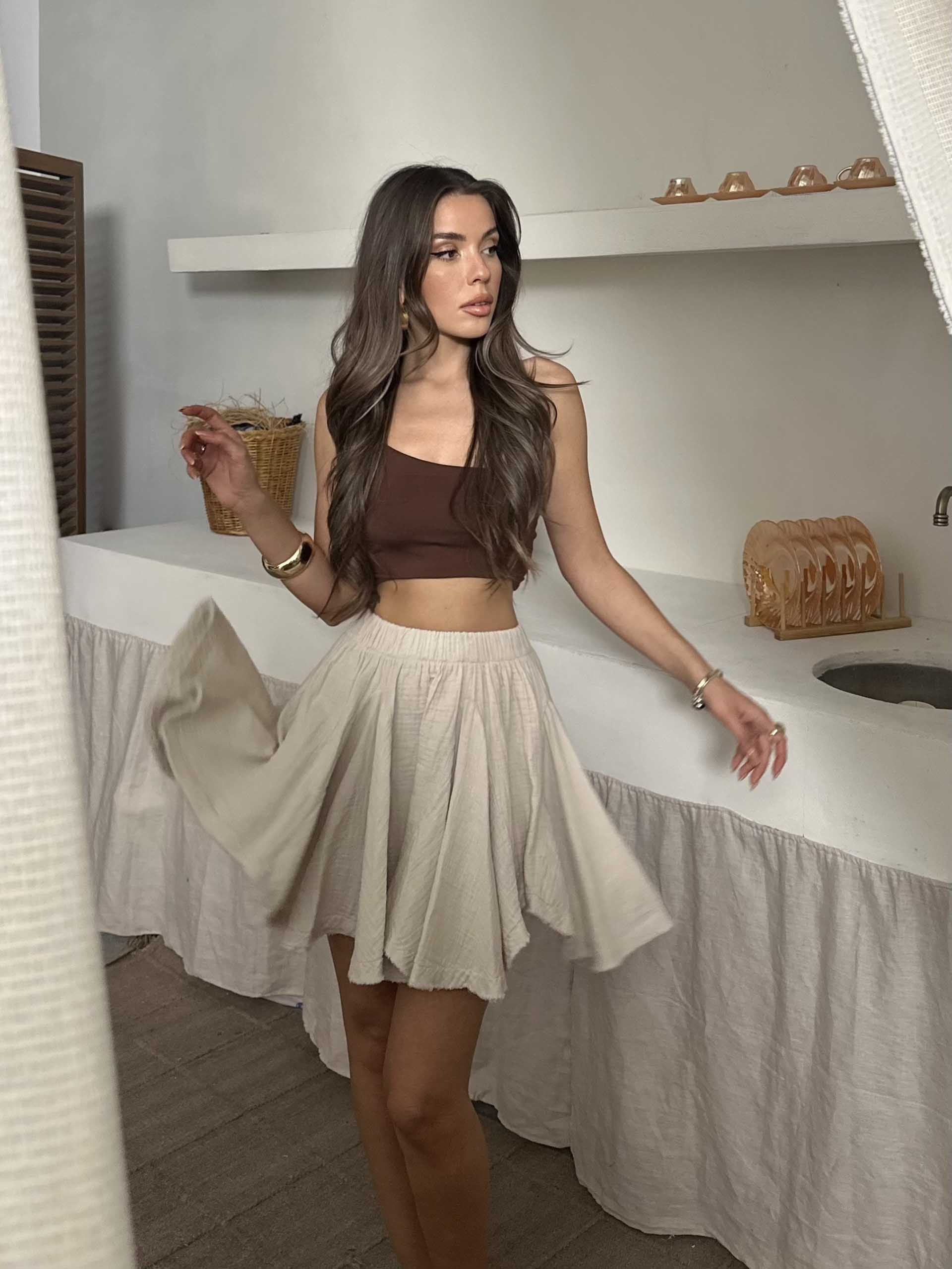 Lene Asimetrik Kesim Etek Bej